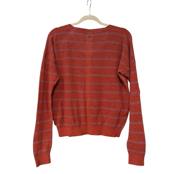 PrAna Milani V-Neck Lightweight Waffle Knit Striped Sweater - Picture 3 of 11